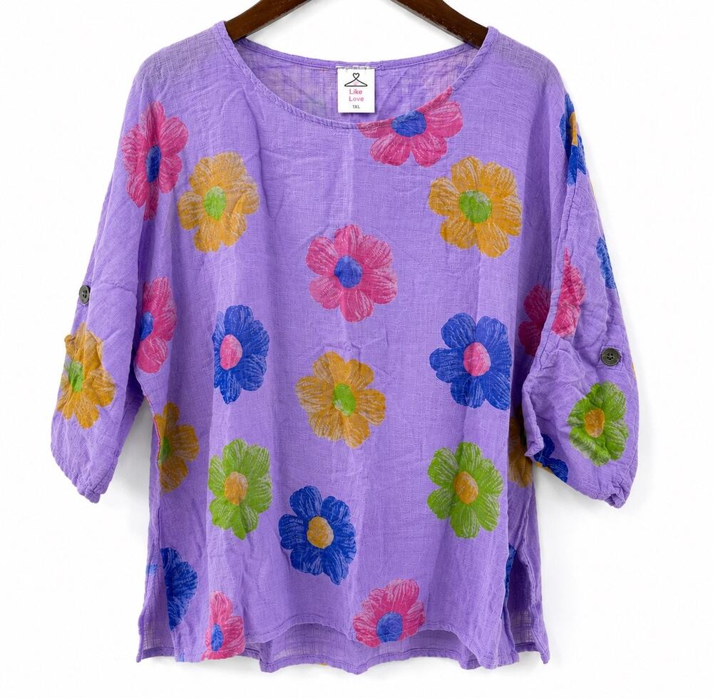 NWT Made in Italy Lavender Floral Cotton Top Oversized Boho Tunic One Size